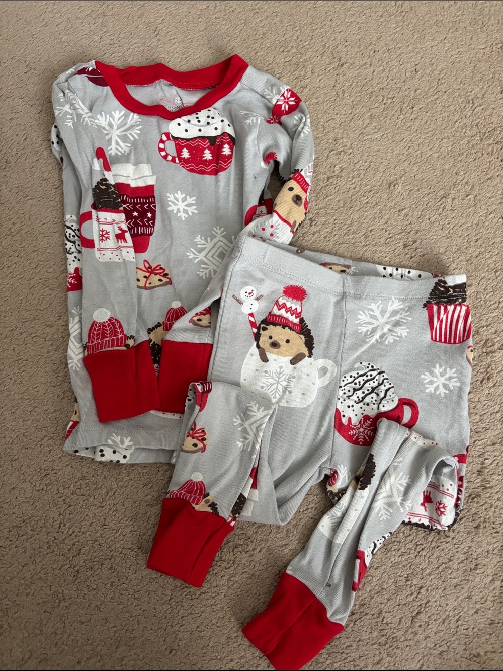 The Honest Company Gray & Red Holiday Hedgehog Pajama Set
